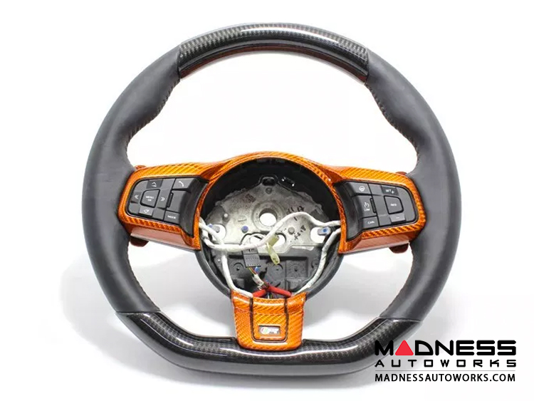 Jaguar F-Type Interior Trim - Carbon Fiber - Steering Wheel Trim - R - Flat Bottom Style Wheel - Orange Candy